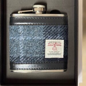 Harris Tweed Navy Hip Flask